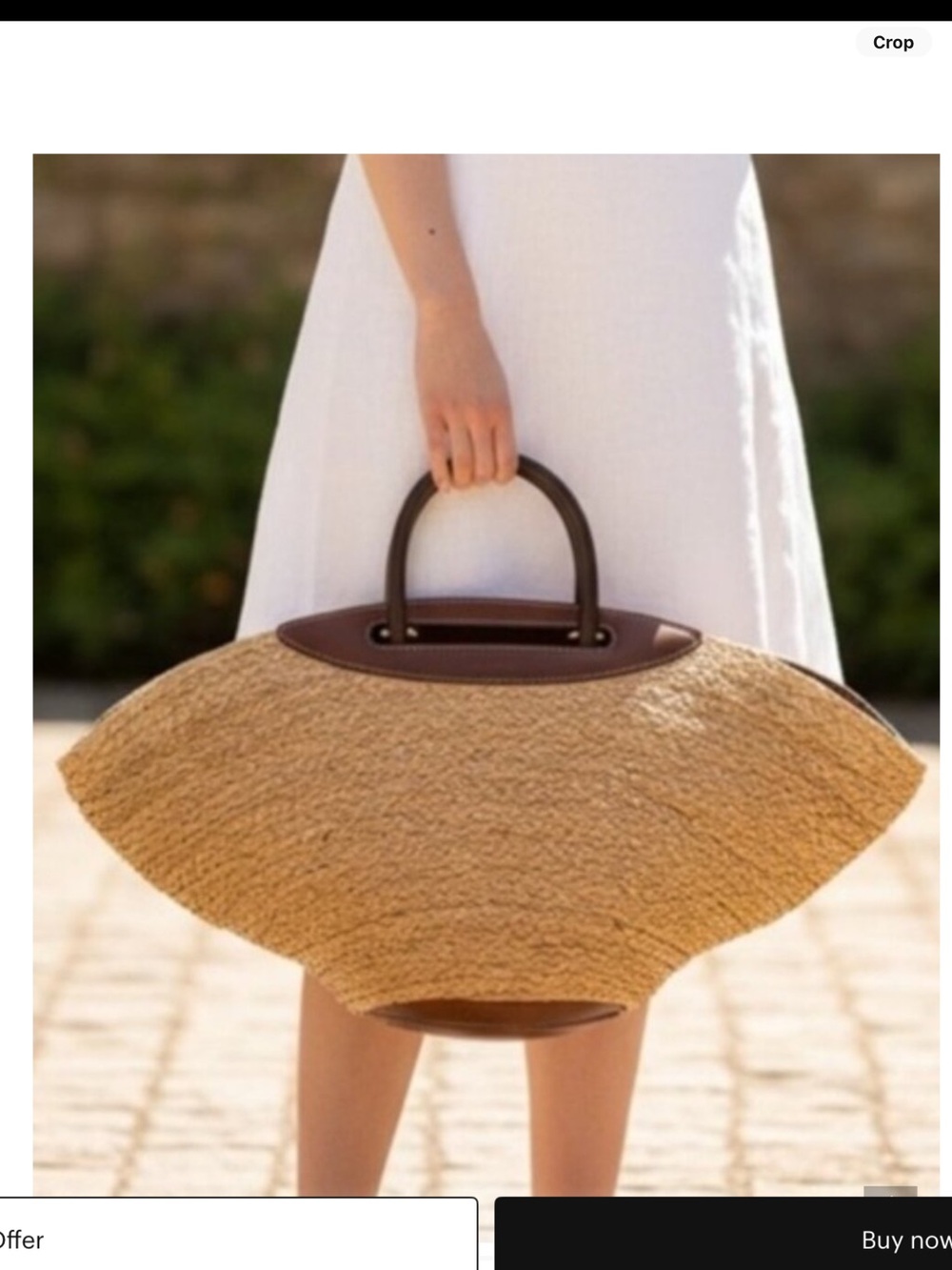 Cult Gaia Tan Straw Tote with Brown Leather Handles